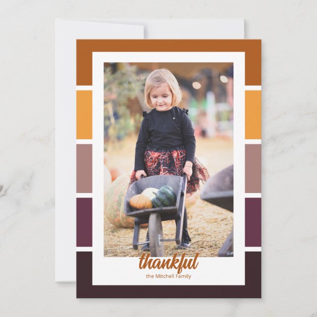 Autumn Color Block Thankful Photo Thanksgiving Invitation (Front)