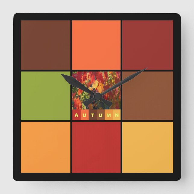 Autumn Color Blocks Square Wall Clock (Front)