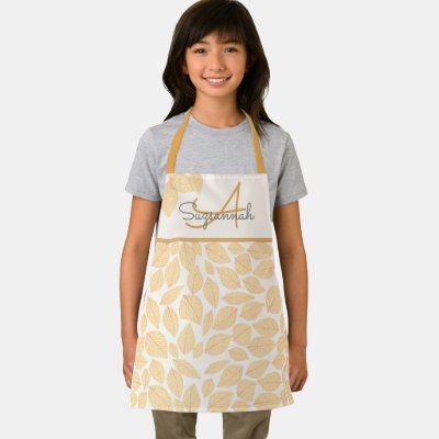Autumn Color Leaf Pattern Custom Monogram Apron