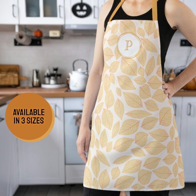 Autumn Color Leaf Pattern Custom Monogram Apron (medium initial letter monogram apron)