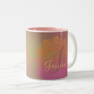 Autumn Color Monogram Mandala Two-Tone Coffee Mug