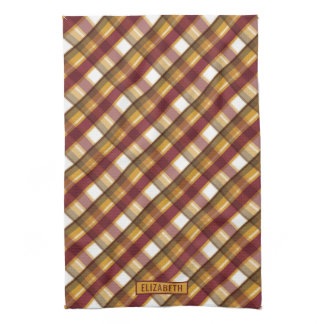 Autumn Color Plaid Pattern & Custom Name Kitchen Towel