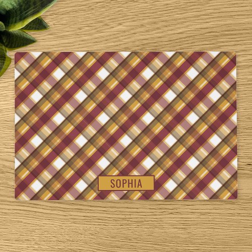 Autumn Color Plaid Pattern  Custom Name Placemat