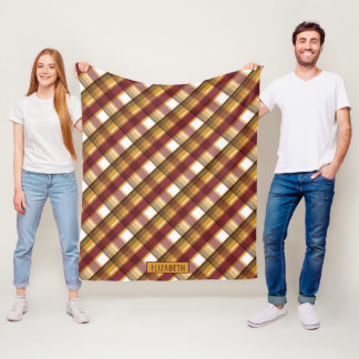 Autumn Color Plaid Pattern & Custom Text Fleece Blanket