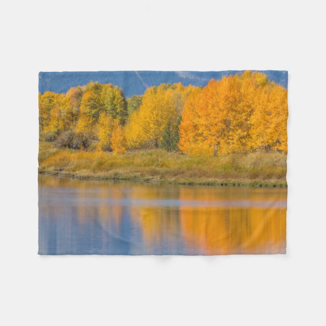 Autumn Colored Aspen Trees Fleece Blanket (Front (Horizontal))