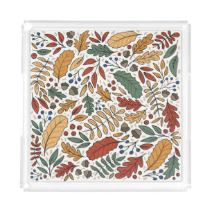 Autumn Colored Leaf Square Design Acrylic Tray