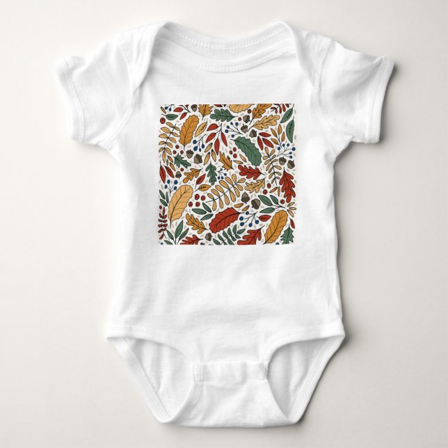 Autumn Colored Leaf Square Design Baby Bodysuit (Front)