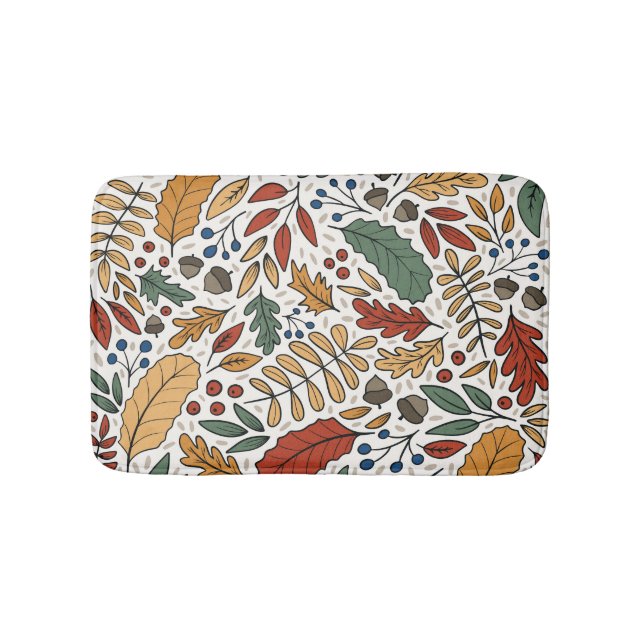 Autumn Colored Leaf Square Design Bath Mat (Front)