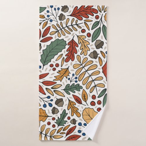 Autumn Colored Leaf Square Design Bath Towel