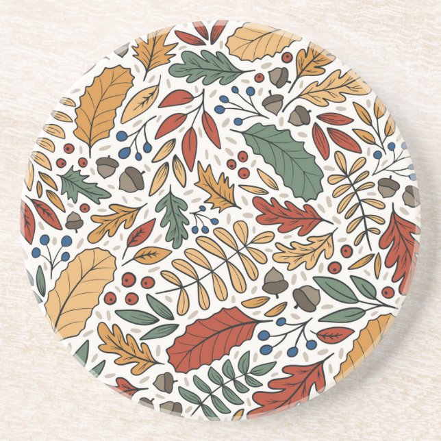 Autumn Colored Leaf Square Design Coaster (Front)