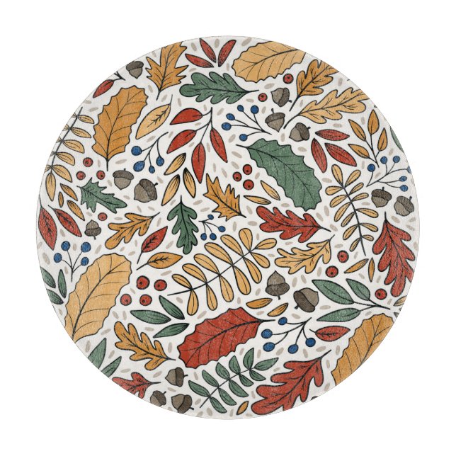 Autumn Colored Leaf Square Design Cutting Board (Front)