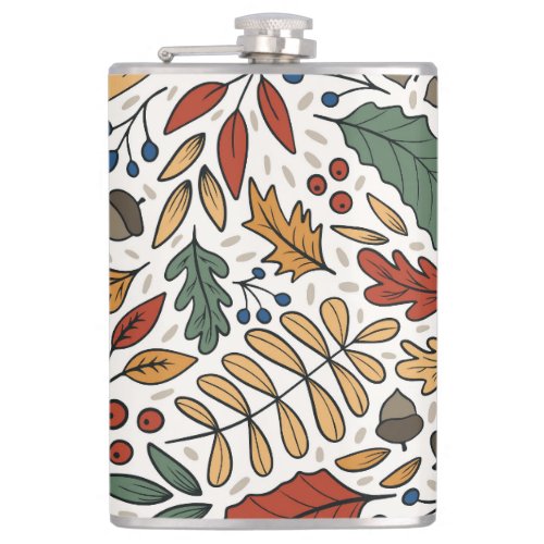 Autumn Colored Leaf Square Design Flask