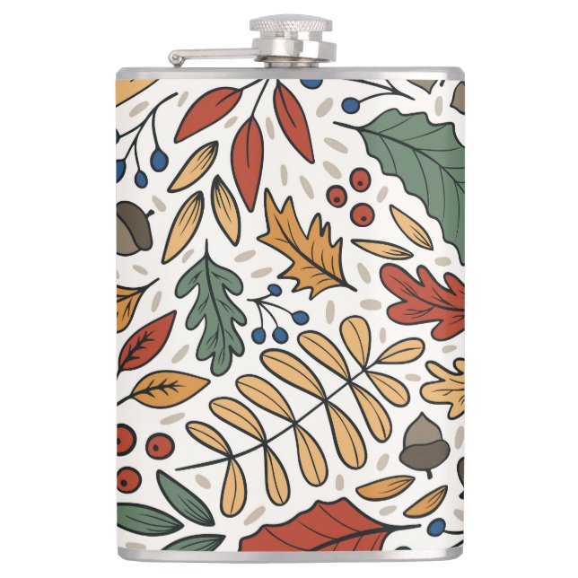 Autumn Colored Leaf Square Design Flask (Front)