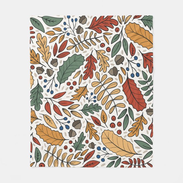 Autumn Colored Leaf Square Design Fleece Blanket (Front)
