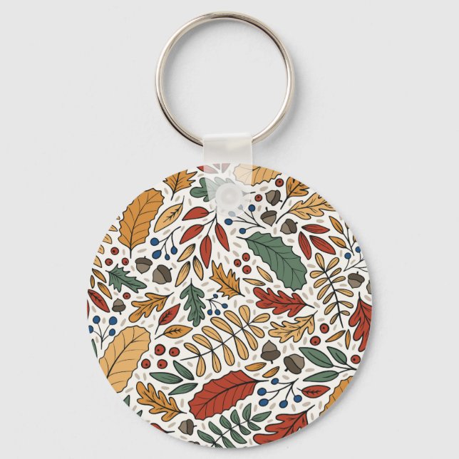 Autumn Colored Leaf Square Design Keychain (Front)
