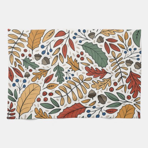 Autumn Colored Leaf Square Design Kitchen Towel