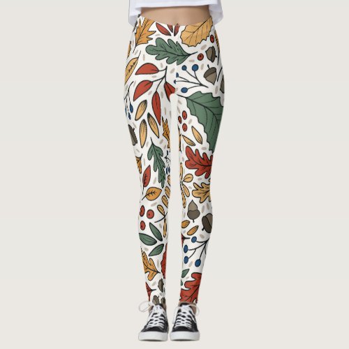 Autumn Colored Leaf Square Design Leggings