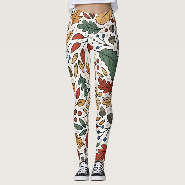Autumn Colored Leaf Square Design Leggings (Front)