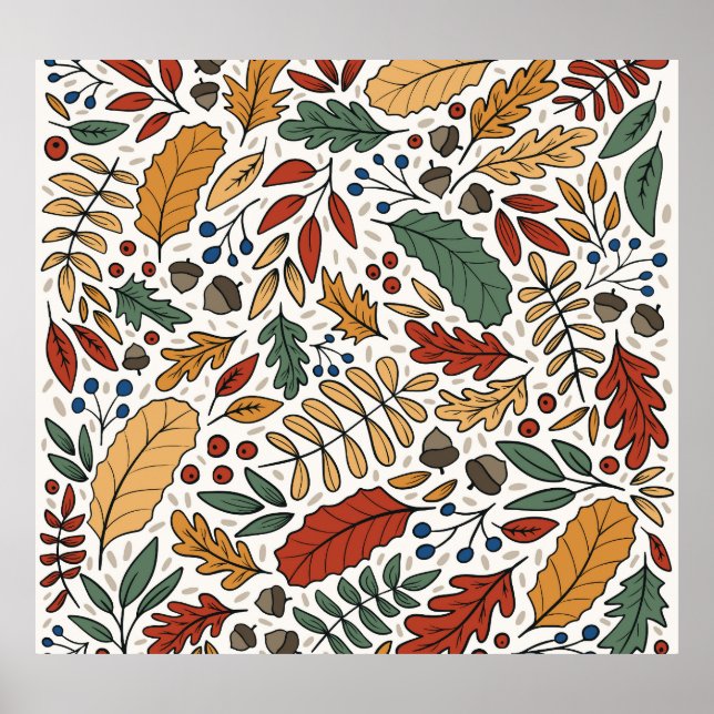 Autumn Colored Leaf Square Design Poster (Front)