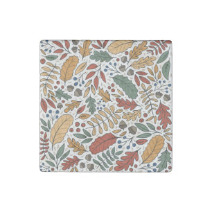 Autumn Colored Leaf Square Design Stone Magnet