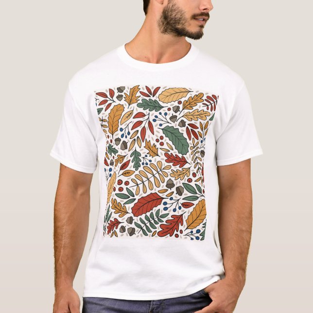 Autumn Colored Leaf Square Design T-Shirt (Front)