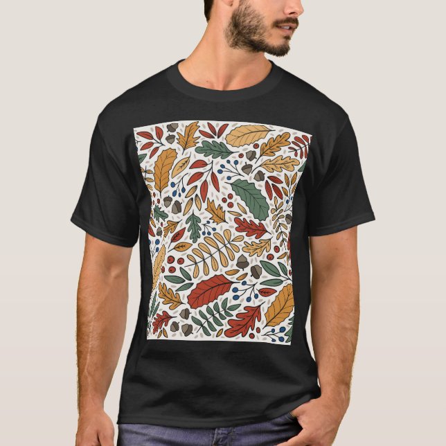 Autumn Colored Leaf Square Design T-Shirt (Front)