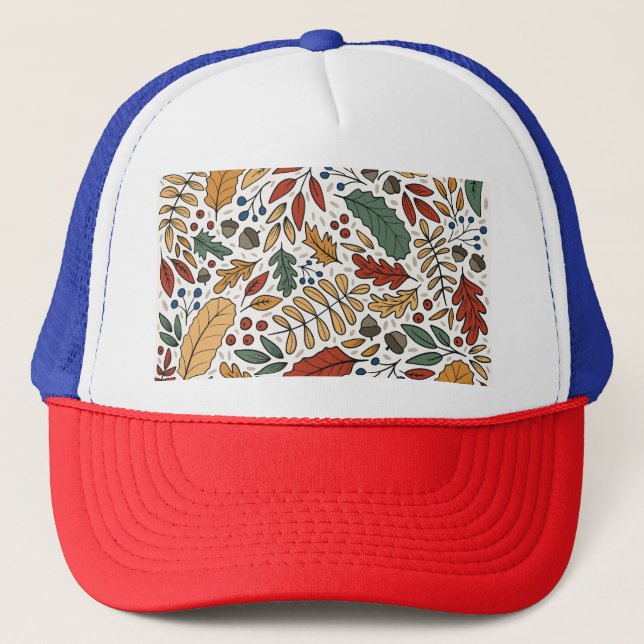 Autumn Colored Leaf Square Design Trucker Hat (Front)