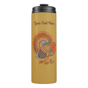 Autumn Colored Turkey Fanned Tail Leaves Thermal Tumbler