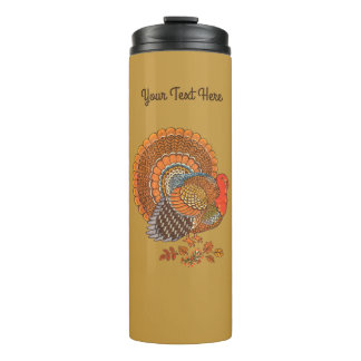 Autumn Colored Turkey Fanned Tail Leaves Thermal Tumbler