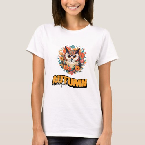 Autumn Colorful Cartoon Owl T_Shirt