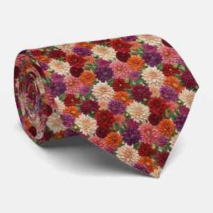 Autumn Colorful Dahlia Embroidery Floral Neck Tie