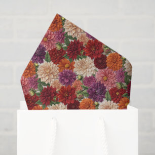 Autumn Colorful Dahlia Embroidery Floral Tissue Paper