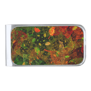 Autumn colorful decorative design silver finish money clip