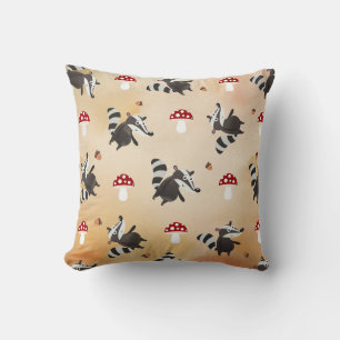Autumn Colorful Fall Woodland Funny Comic Badger Throw Pillow