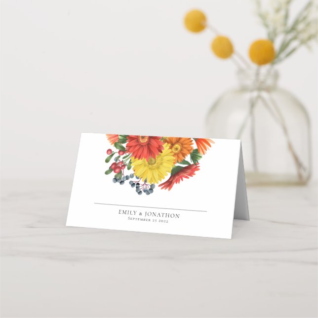 Autumn Colorful Florals Names Date Wedding   Place Card (Front)