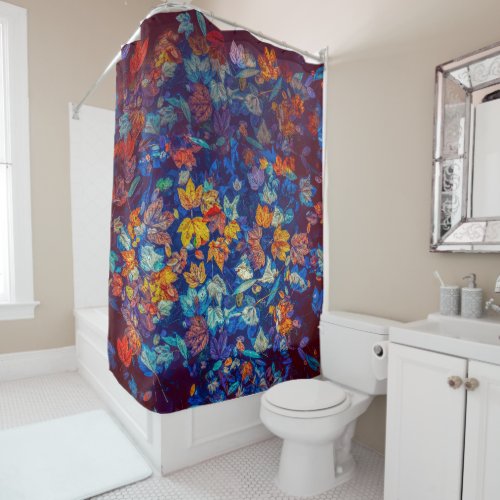 Autumn Colorful Maple Leaves Floating In The Water Shower Curtain