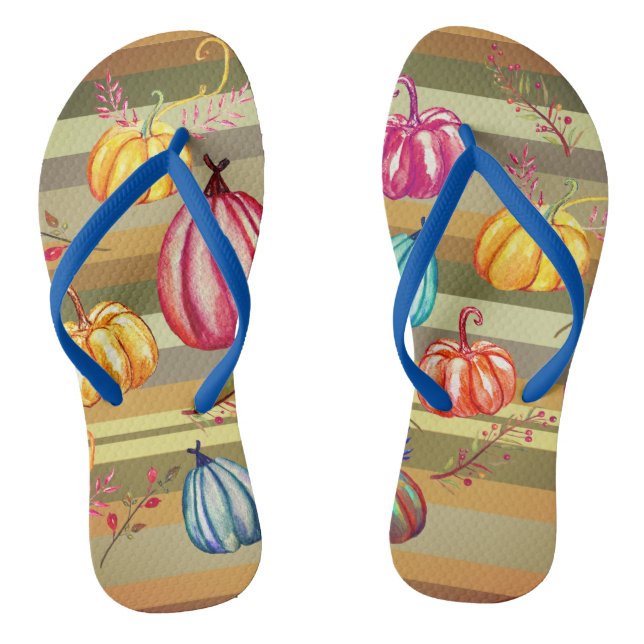 Autumn Colorful Pumpkins Flip Flops (Footbed)