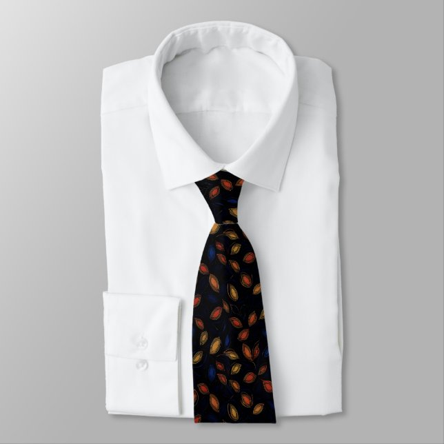 Autumn Colors Abstract Pattern Neck Tie (Tied)
