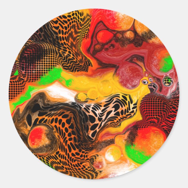 Autumn Colors Abstract Pour Painting Classic Round Sticker (Front)