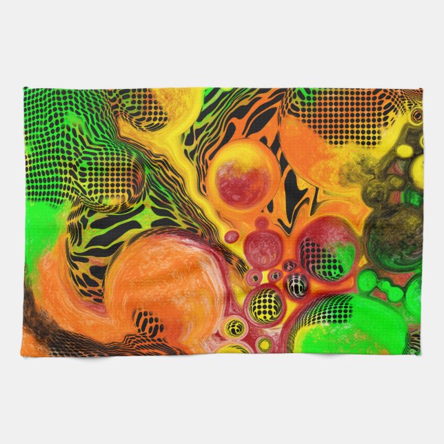 Autumn Colors Abstract Pour Painting Kitchen Towel (Horizontal)