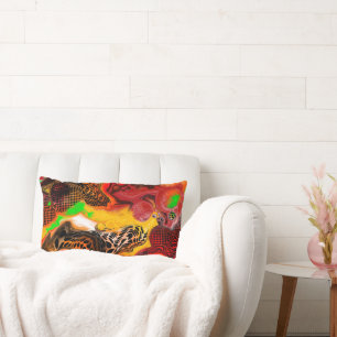 Autumn Colors Abstract Pour Painting Lumbar Pillow