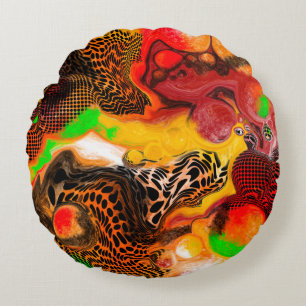 Autumn Colors Abstract Pour Painting Round Pillow
