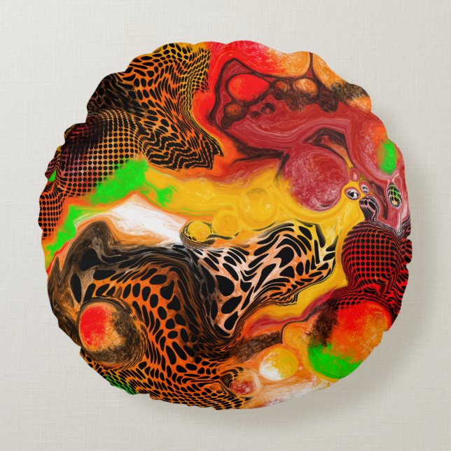 Autumn Colors Abstract Pour Painting  Round Pillow (Front)