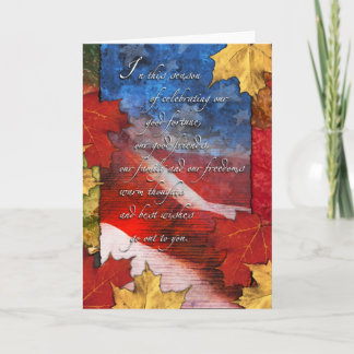 Autumn Colors and U.S. Flag Patriotic Thanksgiving Holiday Card