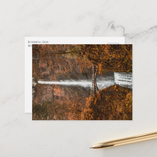 Autumn Colors at Multnomah Falls Postcard (Front/Back In Situ)