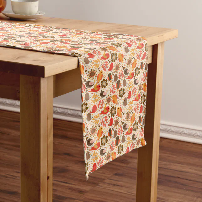 Autumn Colors Birds and Flowers Long Table Runner | Zazzle