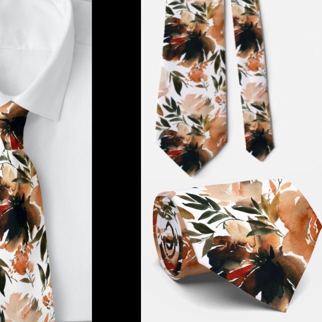 Autumn Colors Brown Flowers Roses Floral Neck Tie (Creator Uploaded)