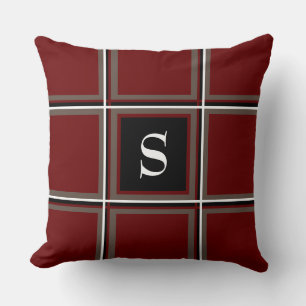 Autumn Colors Burgundy and Brown Single Initial Throw Pillow