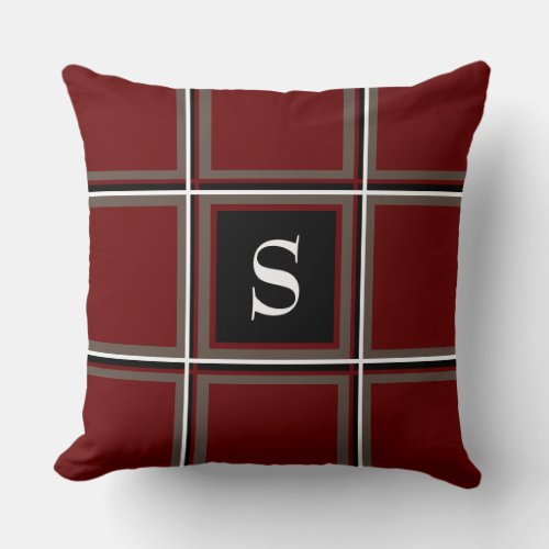 Autumn Colors Burgundy and Brown Single Initial Throw Pillow