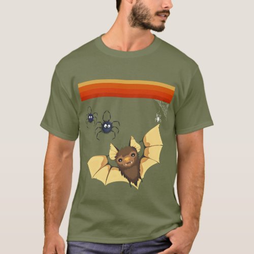 Autumn Colors Cute Bat Spiders Cobweb Halloween T_Shirt